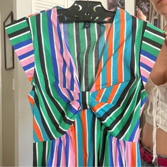 Striped Knot-Front Midi Dress in Green Multi Stripe - Picture 4 of 6